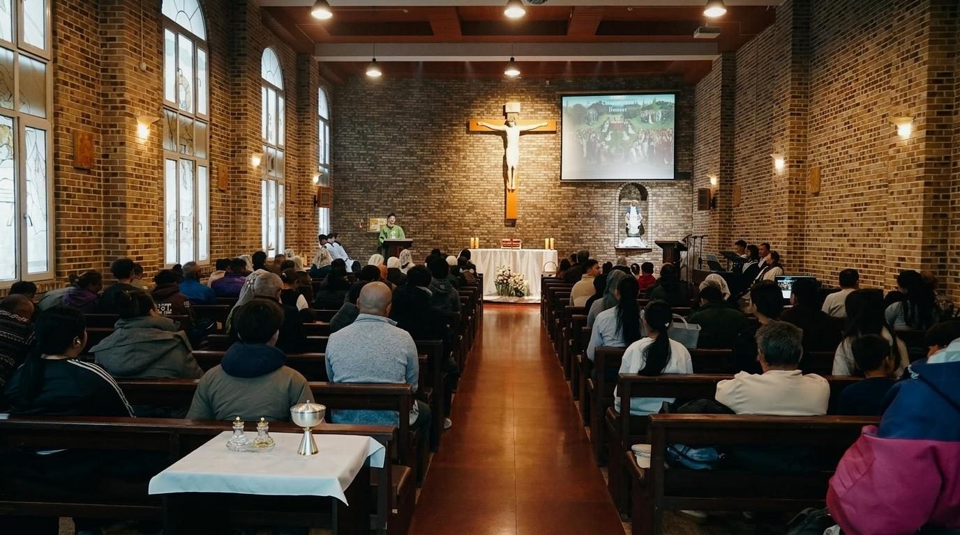 Sunday Mass seen from the back