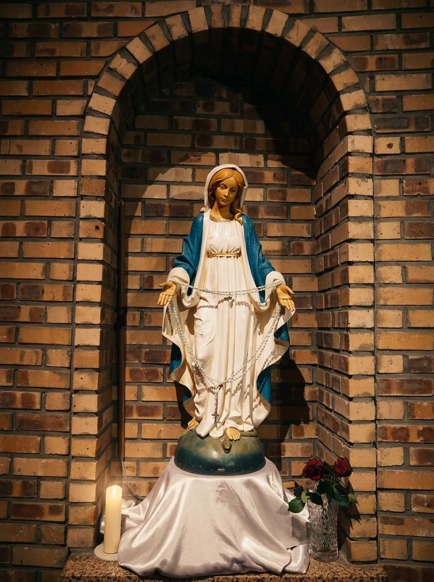 Statue of Our Lady in a brick niche