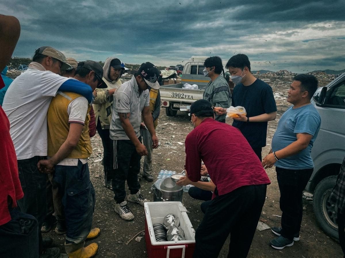 Serving hot meals at the landfill